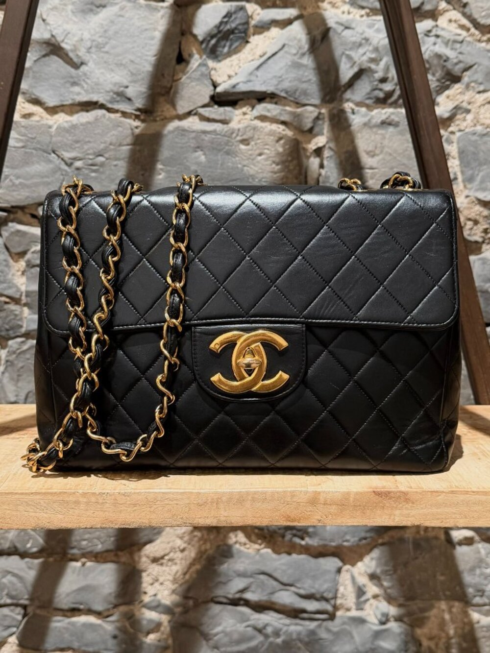 Chanel Vintage 1996 Black Jumbo Quilted 18k GHW Flap Bag